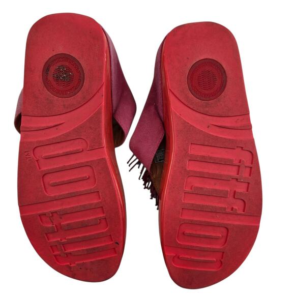 Fitflop Cha Cha Sandals Womens 11 Pink Suede Red Patent Beaded Thong Slip On - Picture 10 of 10